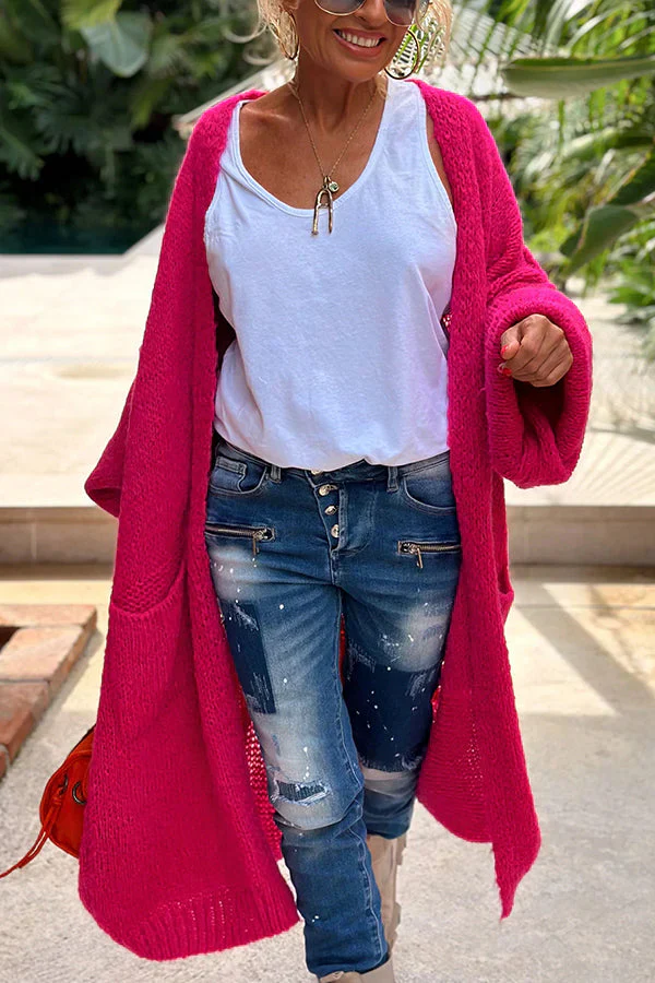 Cardigan Oversize à Imprimé Dos et Poches – Longueur Midi