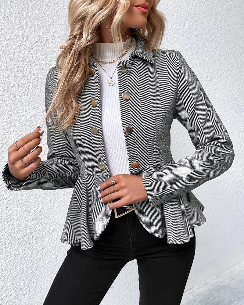 Blazer Cintré avec Boutons et Ourlet Volanté pour Femmes