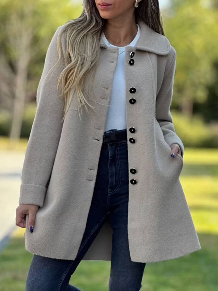 Manteau Long pour Femmes avec Col à Revers et Fermeture à Boutons