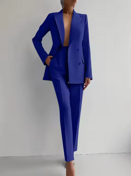 Ensemble Élégant Femme avec Blazer Classique et Pantalon Taille Haute