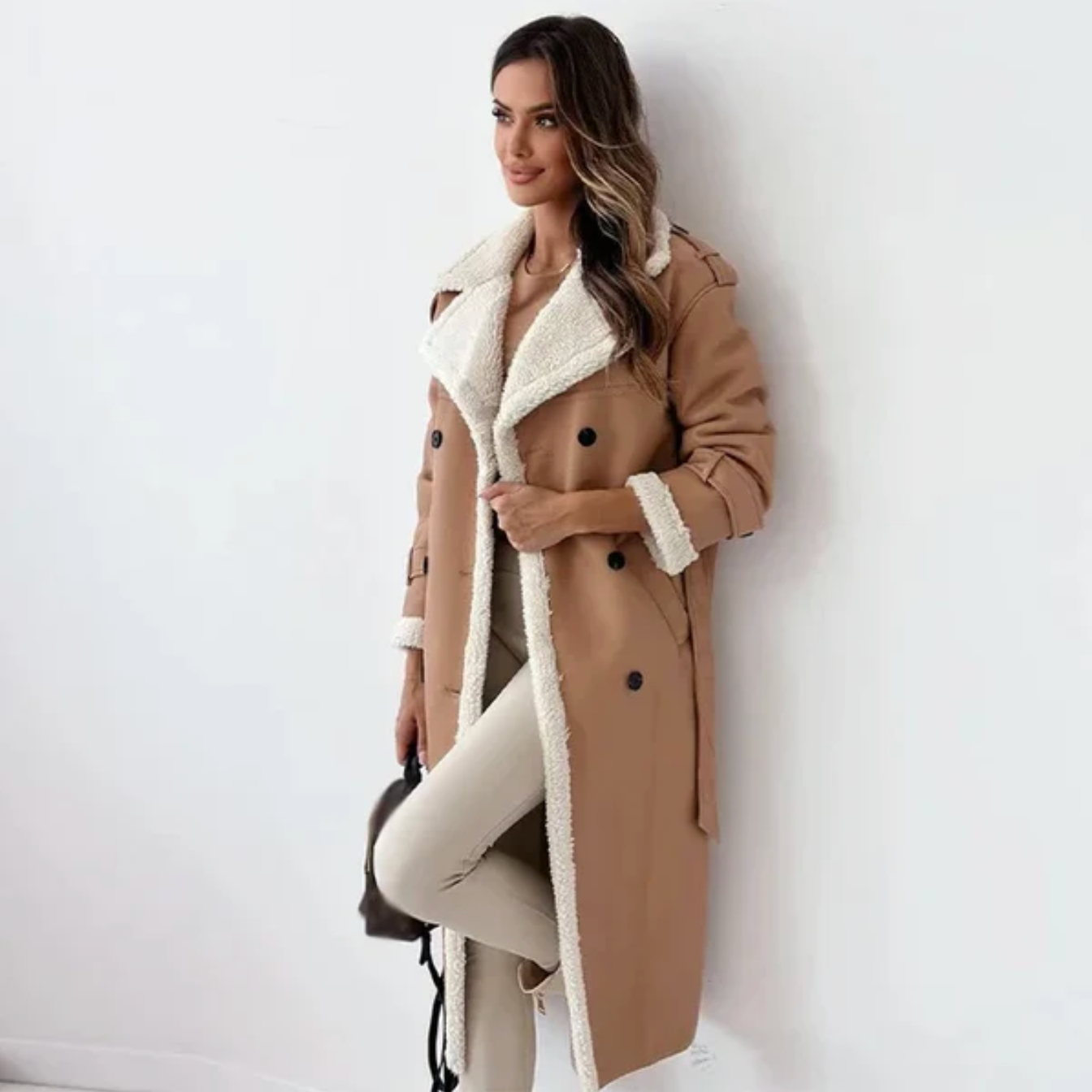 Manteau Long Classique pour Femmes avec Col Douillet