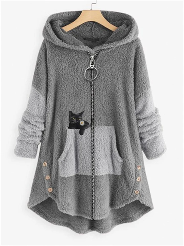 Manteau Teddy Femme Grande Taille à Motif Animaux – Manches Longues et Col V pour Domicile