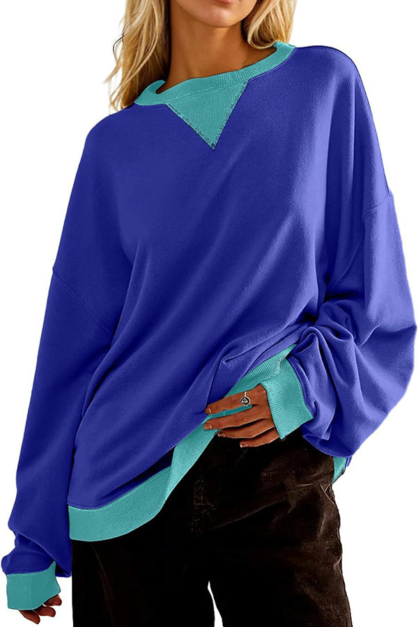 Sweat-shirt Décontracté Oversize pour Femmes avec Blocs de Couleur et Manches Longues