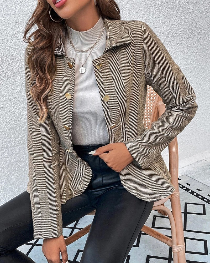 Blazer Cintré avec Boutons et Ourlet Volanté pour Femmes