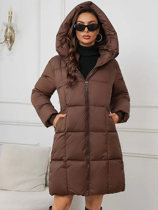 Manteau Long d’Hiver pour Femme avec Capuche Élégante