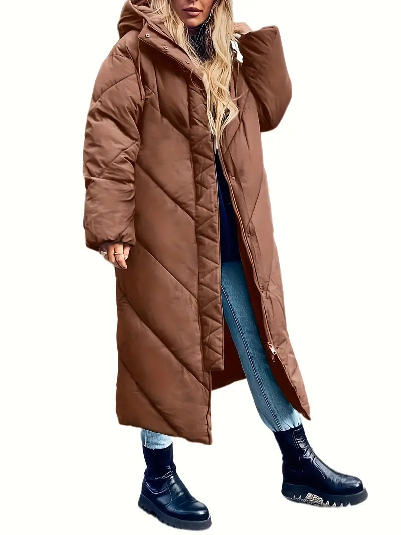 Manteau d’Hiver Long et Élégant pour Femme avec Col Haut