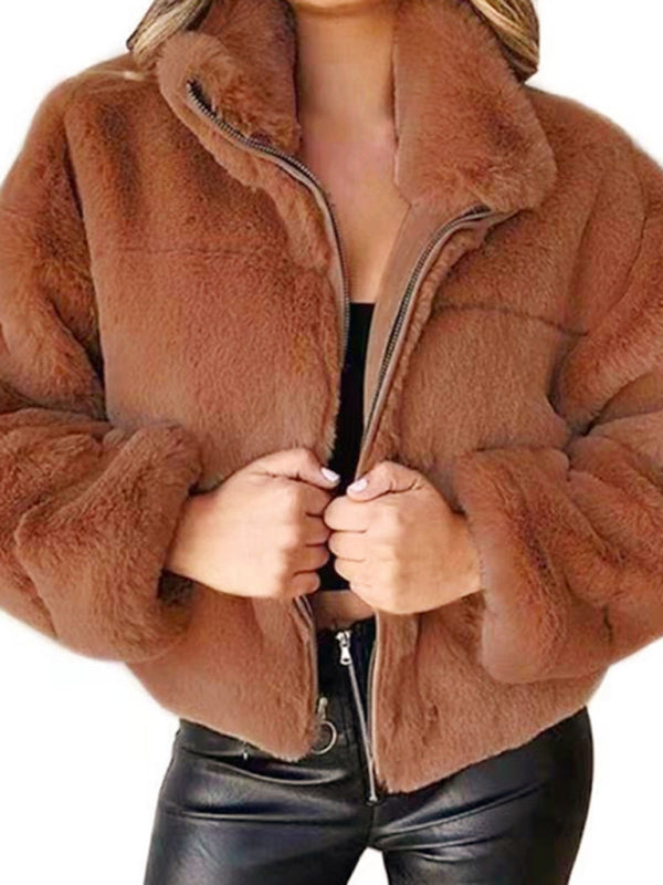 Veste Chaude pour Femmes avec Fermeture Éclair et Col Haut - Style Peluche Confortable